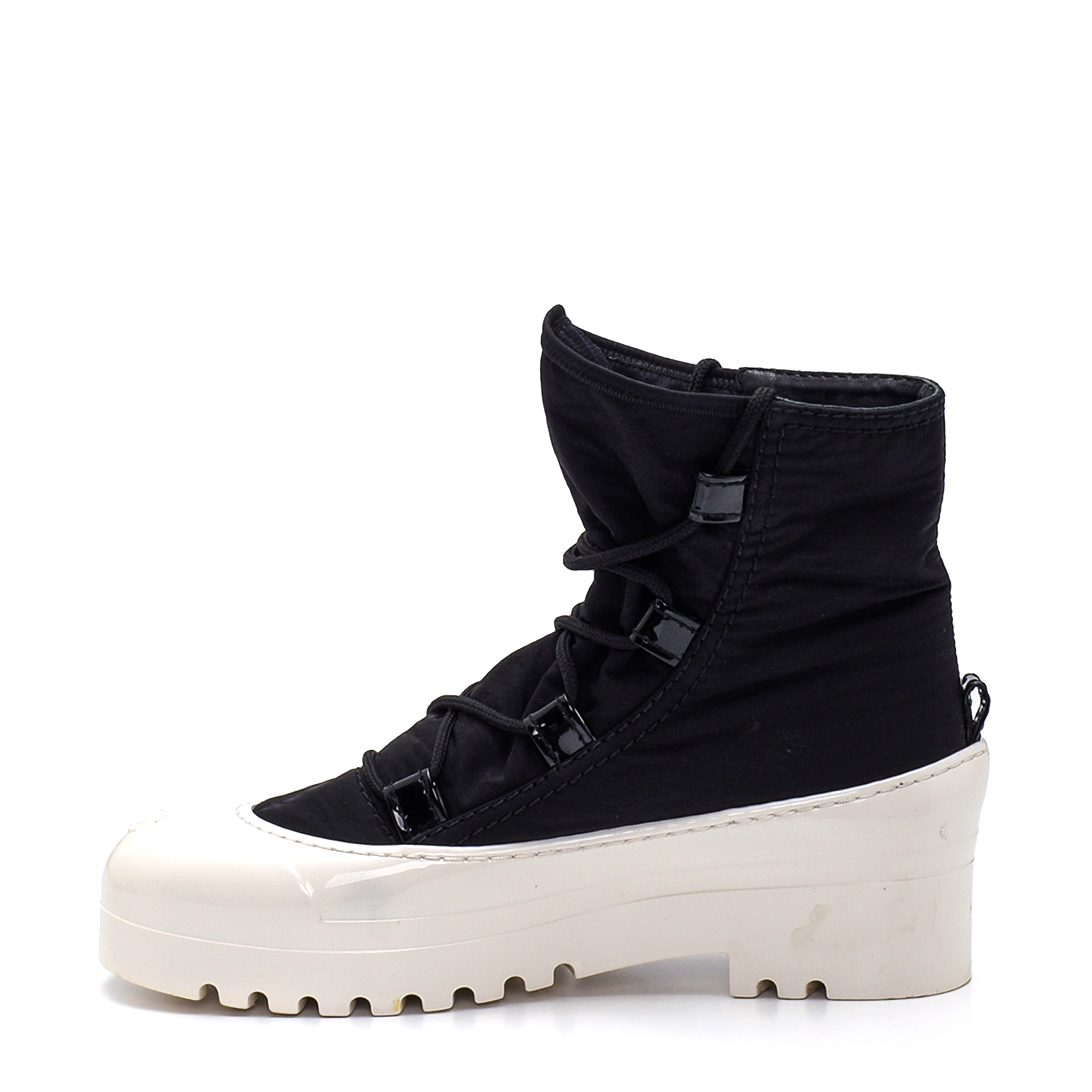 Chanel - Black Nylon and White Rubber Sole CC Ankle Boots